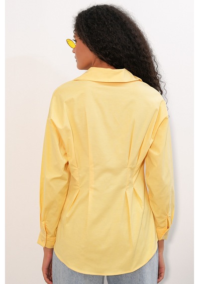 Bigdart Kadın Belden Oturtmalı Poplin Gömlek 20384 - Sarı