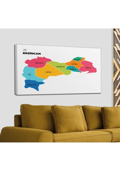 Doğaltercih Erzincan  İli ve İlçeler Haritası  Dekoratif Kanvas Tablo 1333