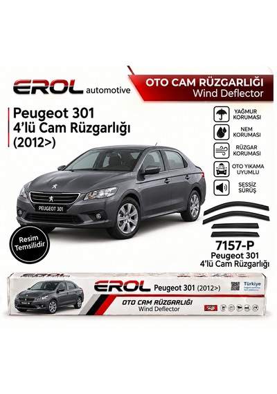 Peugeot 301 2012 4'lü Mugen Cam Rüzgarlığı Siyah