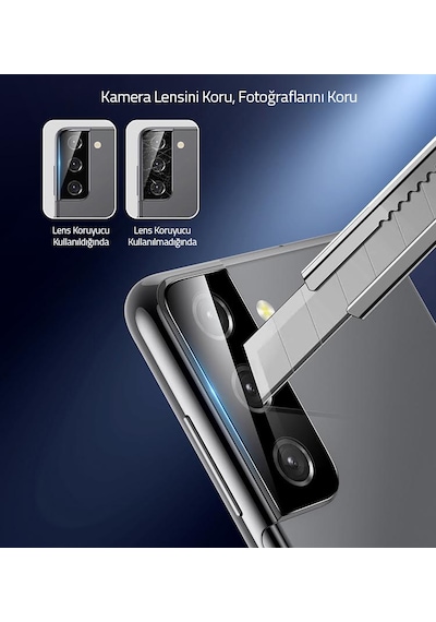 Samsung Uyumlu Galaxy S21 Plus Kamera Lens Koruyucu 3D Cam Siyah Çerçeve