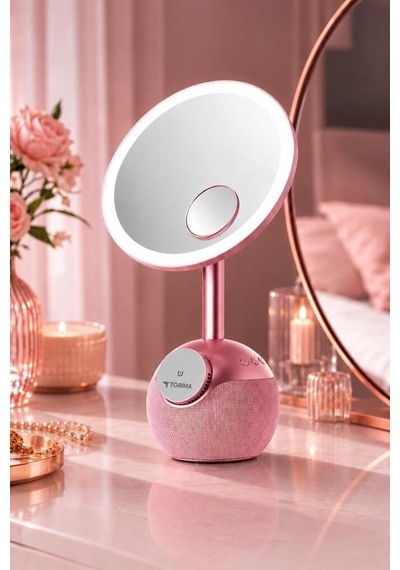 Bluetooth Hoparlör Led Işıklı Makyaj Aynalı Trm04 Rose Gold Doğum Günü Fonksiyonel Dekoratif