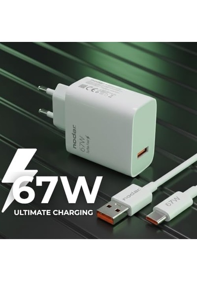 Nodar 67w Turbo Fast Hızlı Şarj Seti Usb-a 67w Şarj Başlığı + Type-c Kablo , Turbo Şarj Uyumlu, Akı