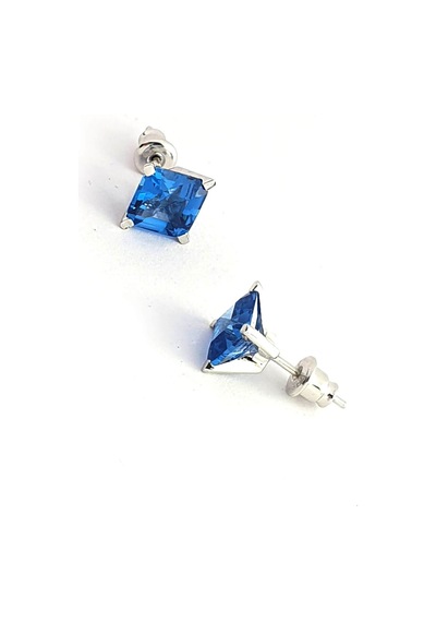 Sky Diamond Blue Creative Sapphire 925Ayar Gümüş Kare Tek Taş Küp
