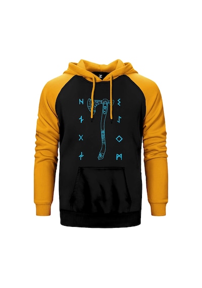 God Of War Ragnarok Kratos Baltası Sarı Renk Reglan Kol Kapşonlu Sweatshirt Sarı