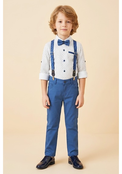 Modanino Erkek Çocuk 4'lü Takım Set Pantolon+gömlek+askılı Kemer+papyon 12660 Saks Mavisi Modanino Erkek Çocuk 4'lü Takım Set Pantolon+gömlek+askılı Kemer+papyon 12660 Saks Mavisi