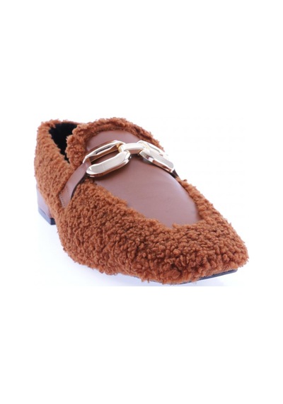 Dgn 5270-424 Metal Tokali Peluş Kadin Oxford Ayakkabi Taba Peluş