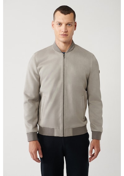 Avva Erkek Açık Gri Bomber Yaka Fermuarlı Süet Görünümlü Comfort Fit Mont B006045 Açık Gri