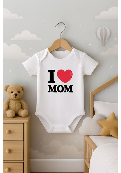I Love Mom Yazılı Kısa Kollu Bebek Body Zıbın