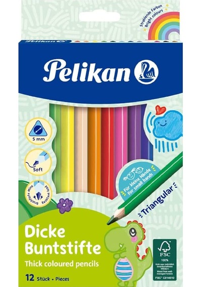 Pelikan Kuru Boya Kalemi Jumbo Üçgen 12 Li 724039 Çok Renkli