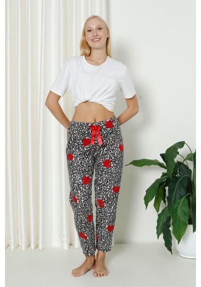 Farya Home Luxury Soft Welsoft Polar Desenli Kurdeleli Kışlık Pijama Altı Pantolon Leopar Çok Renkli