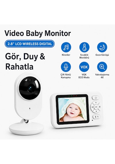 Bebek Kamerası Lcd Ekranlı Gece Görüşlü Bebek Telsizi Bebek Odası Kamerası Monitörü