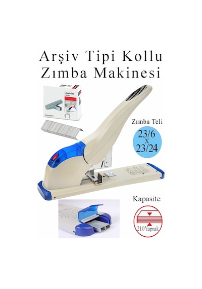 Büyük Boy Zımba Makinesi 1 Adet 9210 Arşiv Tipi Zımba Makinası 210 Yaprak Kapasiteli Zımba Teli Hediyeli Kollu Zımba