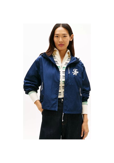 Tommy Hilfiger Kadın Dayanıklı İnce Kumaşlı Kapüşonlu Rahat Kalıp Lacivert Ceket