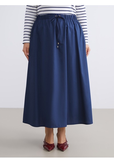 Lcwaıkıkı Classic Lacivert Beli Lastikli Poplin A Kesim Etek