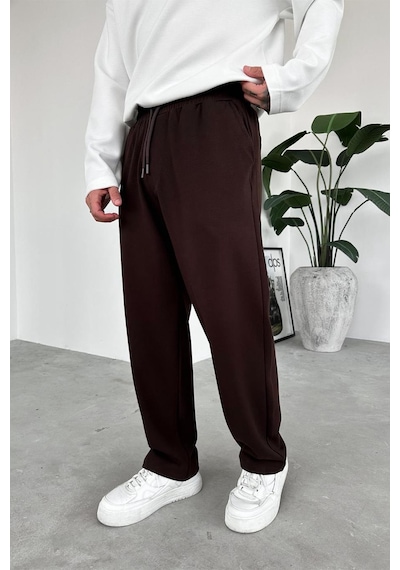 Kahverengi Beli Lastikli Gabardin Baggy Pantolon Kahverengi