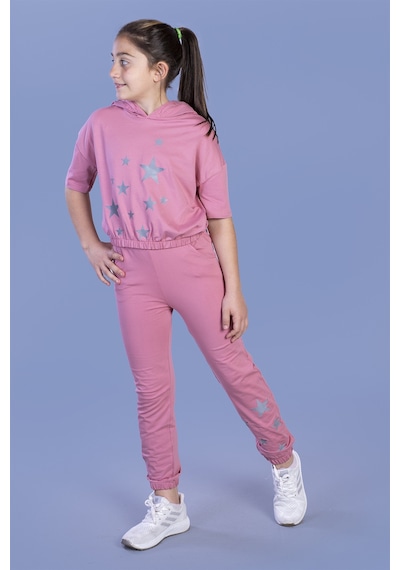 Toontoy Kids Toontoy Kız Çocuk Reflektörlü Yıldız Baskılı Eşofman Takımı Siyah
