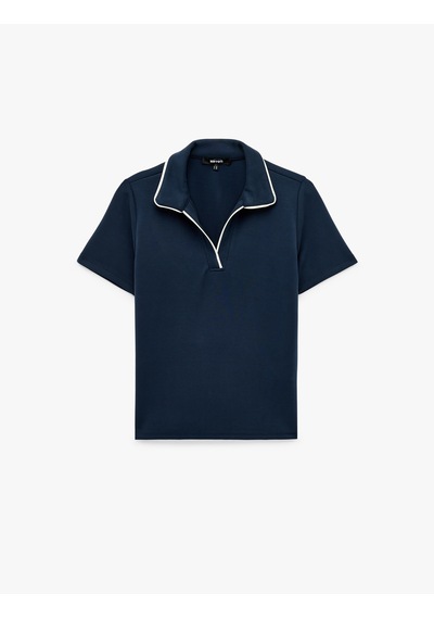 Koton Modal Kumaş Regular Fit Biyeli Kısa Kollu Polo Yaka Tişört Lacivert 7wak50132ek