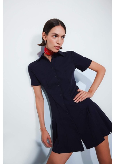 Defacto Polo Yaka Basic Düz Kısa Kollu Pileli Mini Elbise D4203AX24AUNV245 Defacto Polo Yaka Basic Düz Kısa Kollu Pileli Mini Elbise D4203AX24AUNV245