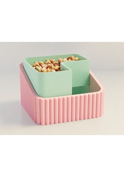 3d Baskı Fıstık Kasesi - Çift Hazneli Kabuk Ayırıcı Sunum Kasesi - Pembe Mint Diğer