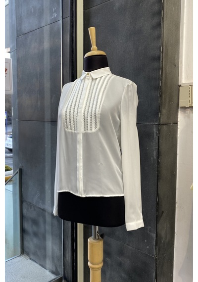 Pera Moda Önü Dantelli Küçük Ve Büyük Beden Şık Gömlek Beyaz