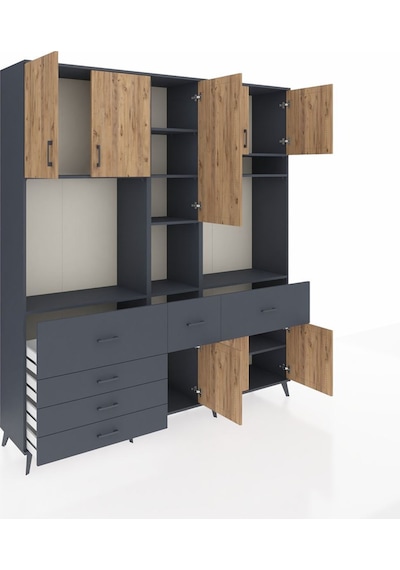 Hyperion Dolap 10 Raflı 6 Çekmeceli 8 Kapaklı 220x44x243 Antrasit-çam/antrasit Çok Renkli Hyperion Dolap 10 Raflı 6 Çekmeceli 8 Kapaklı 220x44x243 Antrasit-çam/antrasit Çok Renkli