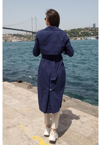Pastelastore %100 Pamuk Gabardin Uzun 110cm Astarlı Kemerli Kadın Trençkot 1111 Lacivert Pastelastore %100 Pamuk Gabardin Uzun 110cm Astarlı Kemerli Kadın Trençkot 1111 Lacivert