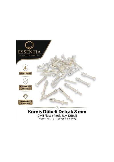 Korniş Dübeli Delçak 8 Mm 100 Lü Çivili Plastik Perde Rayı Dübeli Çoklu Renk