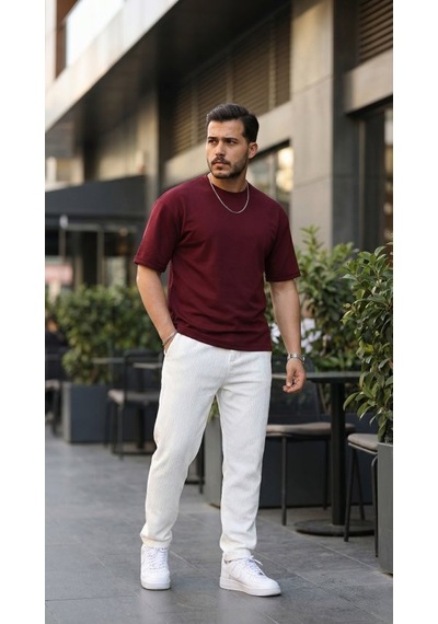 Veraura Lifestyle Erkek Duble Kol Basic Tişört Bordo
