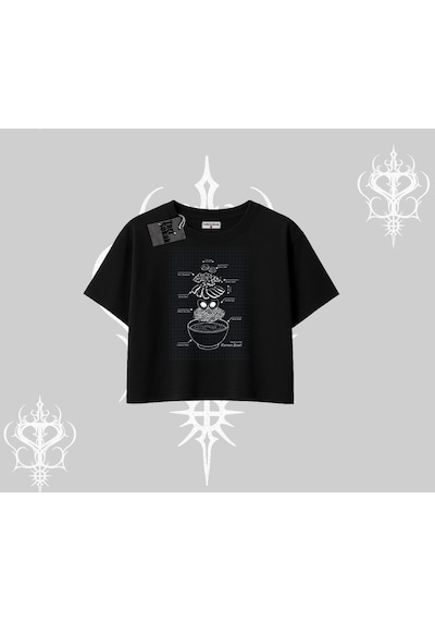 Tarzsokak Oversize Crop Tshirt Noodle Theory Hand Drawn Concept Siyah