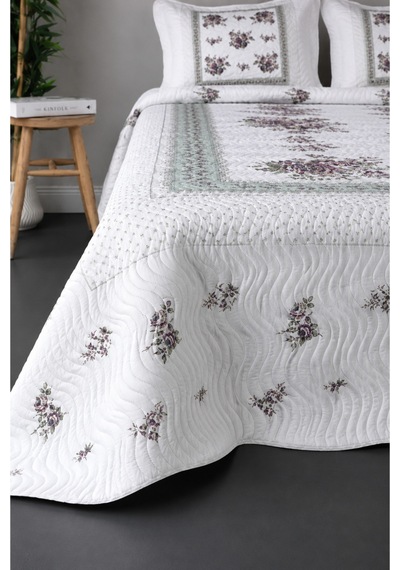 Gündelik Çeyizlik Hediyelik Kapitone Desenli Çift Kişilik / Battal Boy Yatak Örtüsü Takımı Seti 250x260 Örtü 50x70 2 Adet Yastık Kılıfı Flower Lila