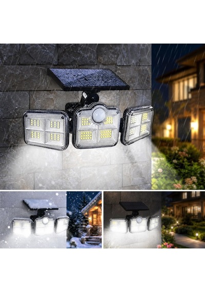 Buffer 3'lü 122 Ledli Güneş Enerjili Hareket Sensörlü Aydınlatma, Dış Mekan Duvar Ve Bahçe Lambası Solar Le 11