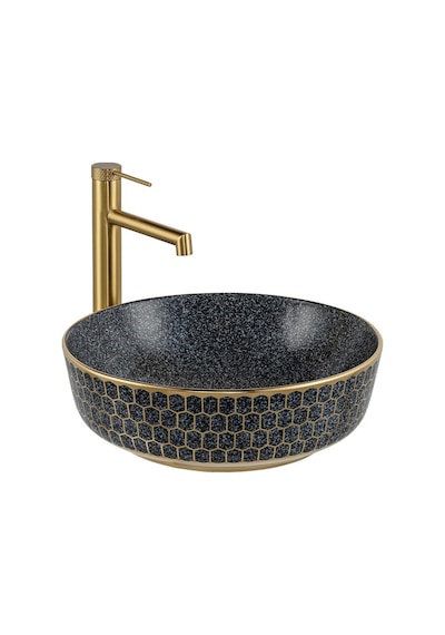 E-w8145 Tezgah Üstü Lavabo Mat Gri & Altın Renkli