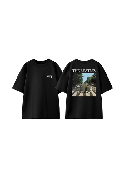 Thewert The Beatles Abbey Road Tasarım Sırt Baskılı Pamuk Siyah Oversize T-shirt