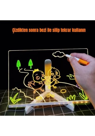 Shopexxtra Led Işıklı Şeffaf Çizim Tableti Ve Yazı Tahtası - 30x20 Cm, Ayarlanabilir Standlı Akrilik Not Panosu, Genel