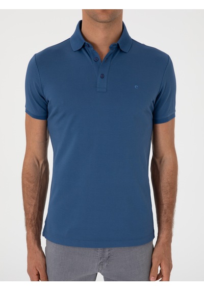 İndigo Slim Fit %100 Pamuk Polo Yaka T-shirt Mavi