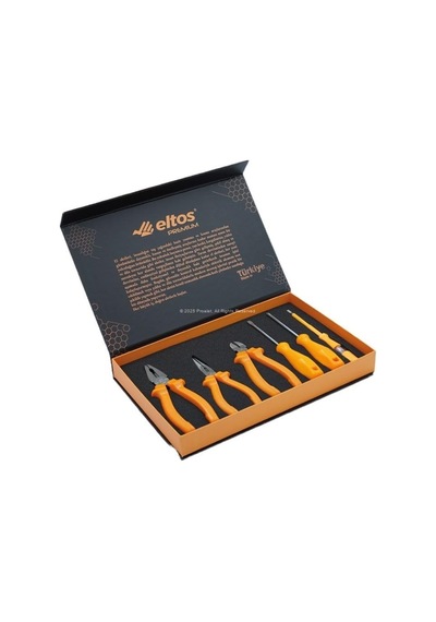 Eltos Premium Set, 6 Parça, Profesyonel El Aletleri, Yüksek Kaliteli, Pense, Yan Keski, Kargaburnu, Düz Tornavida, Yıldız Tornavida, Kontrol Kalemi, Ergonomik Saplı, Kutulu Set, Özel Seri