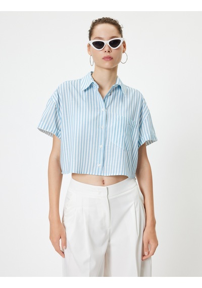 Koton Crop Gömlek Cep Detaylı Kısa Kollu Düğmeli Klasik Yaka Mavi Çizgili 4sal60260ıw Mavi Çizgili Koton Crop Gömlek Cep Detaylı Kısa Kollu Düğmeli Klasik Yaka Mavi Çizgili 4sal60260ıw Mavi Çizgili