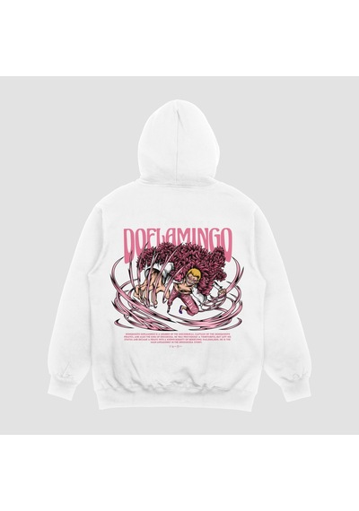 Unisex Beyaz Flamingo Baskılı Hoodie Oversize Kapşonlu Sweatshirt Beyaz