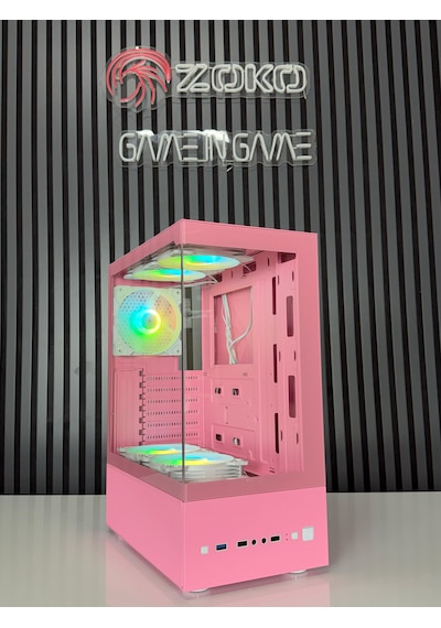 Zoko Smıle Pembe 5x12cm Argb Fanlı Temper Camlı Atx Gaming Kasa