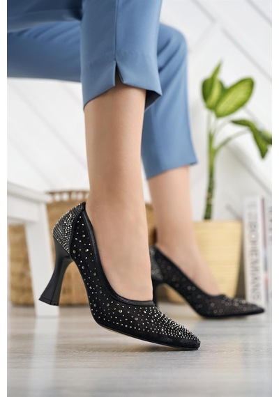 Nesil Shoes Elva 150 Siyah Tül Üzeri Taşlı Topuklu Kadın Stiletto Siyah Nesil Shoes Elva 150 Siyah Tül Üzeri Taşlı Topuklu Kadın Stiletto Siyah