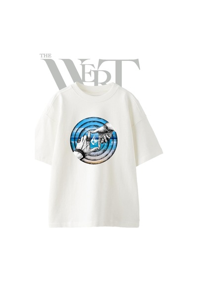 Thewert Eller Deniz Sanati Tasarım Baskılı Ünisex Beyaz Oversize T-shirt