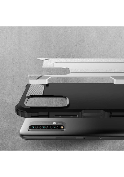 Noktaks - Xiaomi Uyumlu Xiaomi Redmi 9t - Kılıf Çift Katman Zırh Tank Crash Military Kapak - Gri