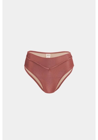 Açelyaokcu Premium Biye Detaylı Rhea Yüksek Bel Kadın Bikini Altı Gülkurusu