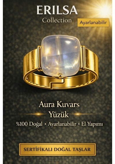 Sertifikalı Aura Kuvars Yüzük Doğal Taş Yüzük Ayarlanabilir El Ya Çok Renkli