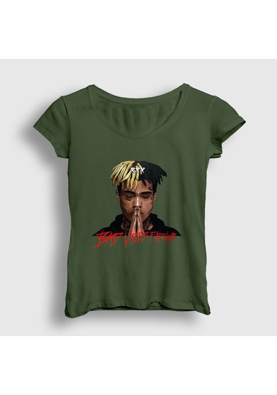 Presmono Kadın Forever Xxxtentacion T-shirt Haki