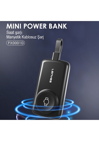 Lenyes Px0001d Akıllı Saat Kablosuz Şarj Taşınabilir Type-c Kablolu Powerbank 2000mah 2w Siyah