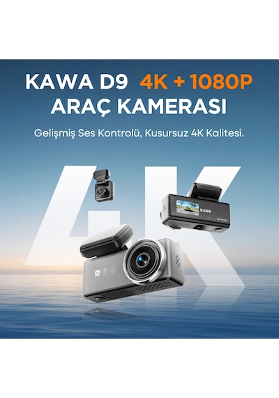 Kawa D9 2 Kameralı Ön+arka 4k+1080p Hdr Wi-fi Gps'li Gece Görüşlü Araç Kamerası + 64gb Hafıza Kartı