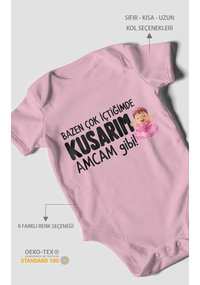 Morivokids Amcaya Özel Kısa Kollu Bebek Body %100 Pamuk Zbn184-kk Koyu Pembe