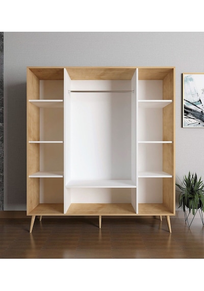 Floradesign Tema Elbise Dolabı 4 Kapaklı Çekmeceli Dolap Gardırop /beyaz Meşe