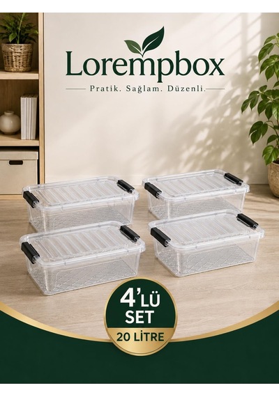 Tr Lorempbox 20 L Kilitli Saklama Kutusu 4'lü Set Şeffaf Genel